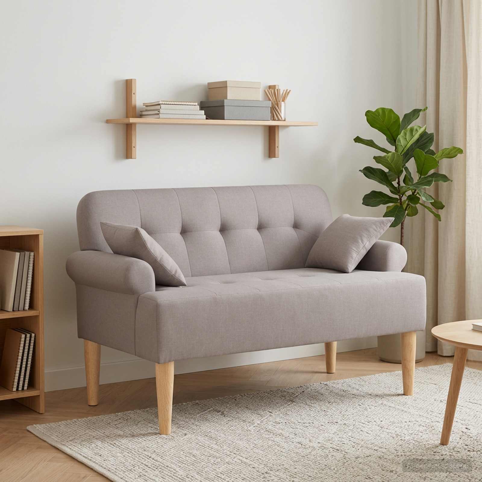 Zweisitzer mit Knopfheftung Taupe 120 x 65 x 79 cm Stoff