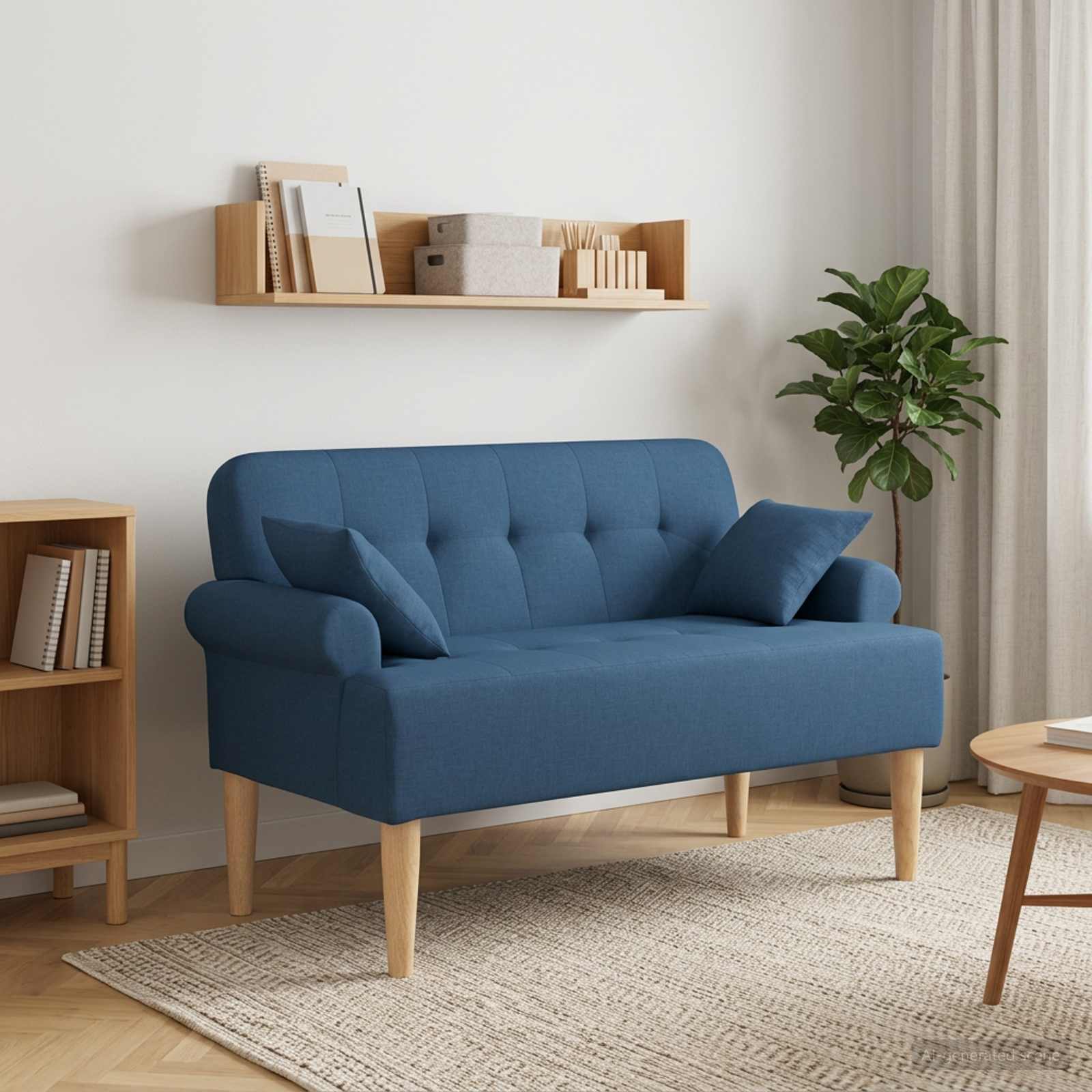 Zweisitzer mit Knopfheftung Blau 120 x 65 x 79 cm Stoff