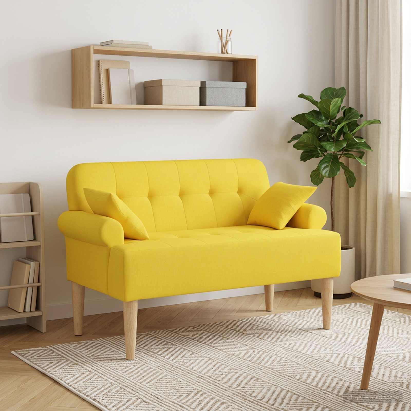 Zweisitzer mit Knopfheftung Helles Gelb 120 x 65 x 79 cm Stoff