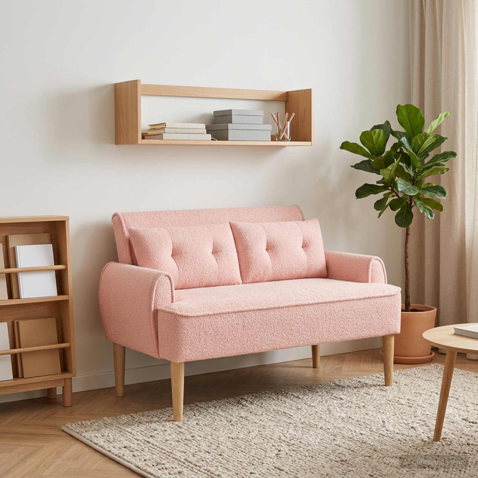 Zweisitzer mit Knopfheftung Rosa 117 x 67 x 77 cm Bouclé