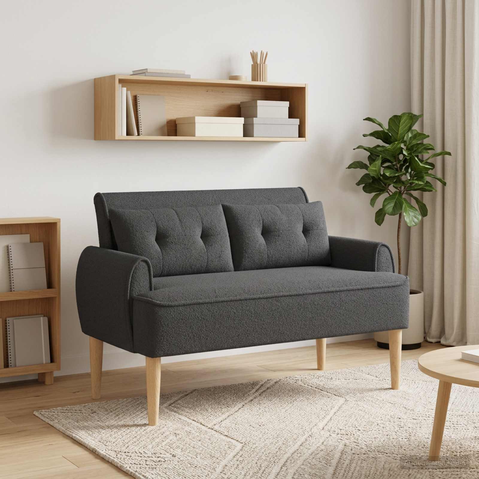 Zweisitzer mit Knopfheftung Dunkelgrau 117 x 67 x 77 cm Bouclé