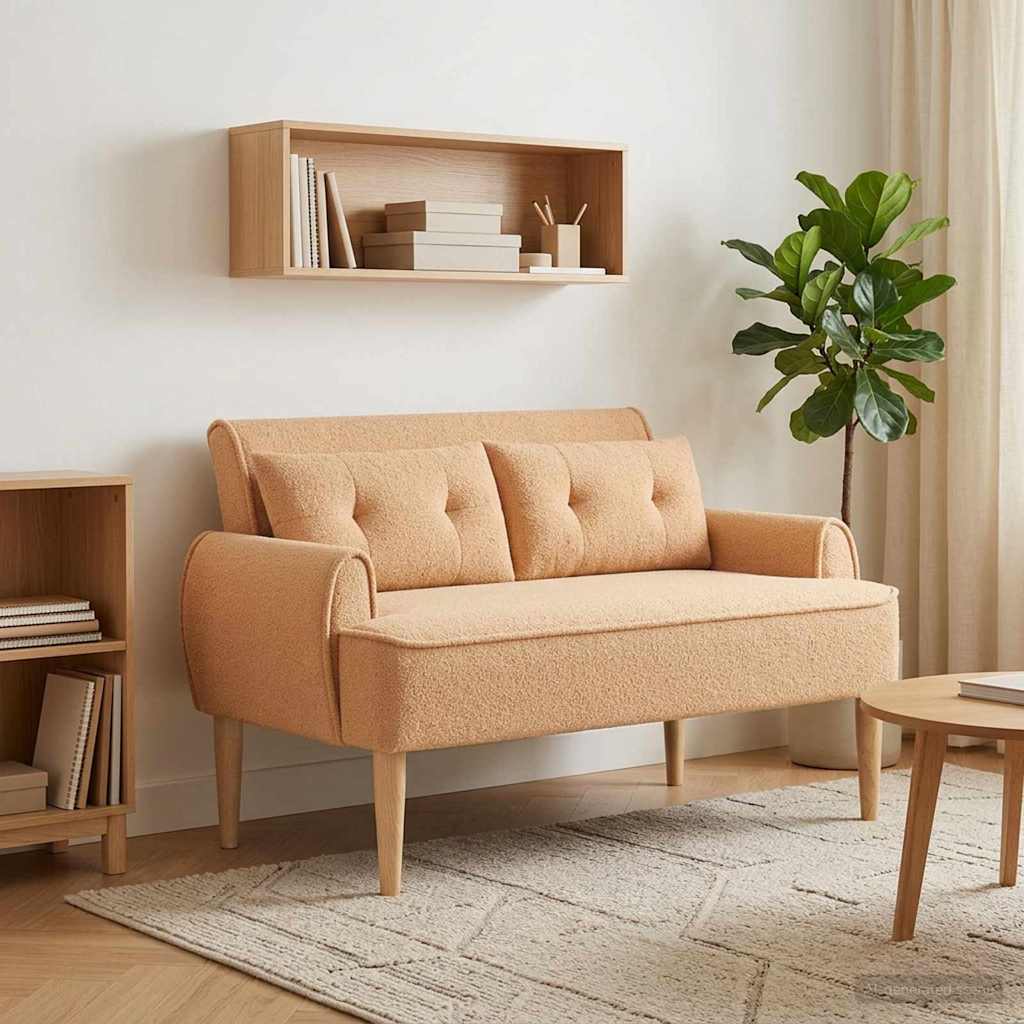 Zweisitzer mit Knopfheftung Beige 117 x 67 x 77 cm Bouclé