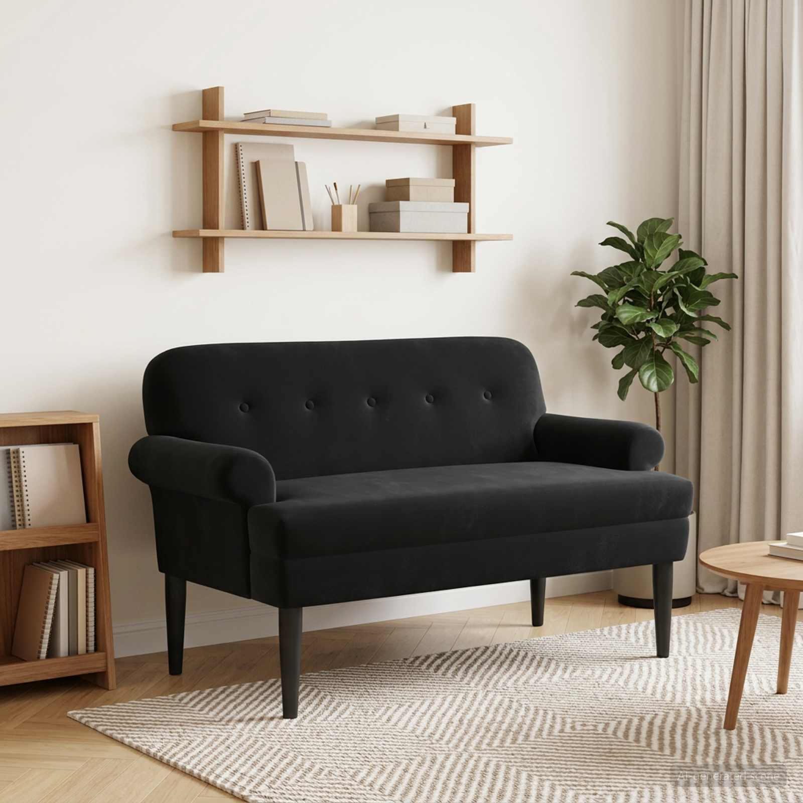 Zweisitzer mit Knopfheftung Schwarz 120 x 66 x 78 cm Samt