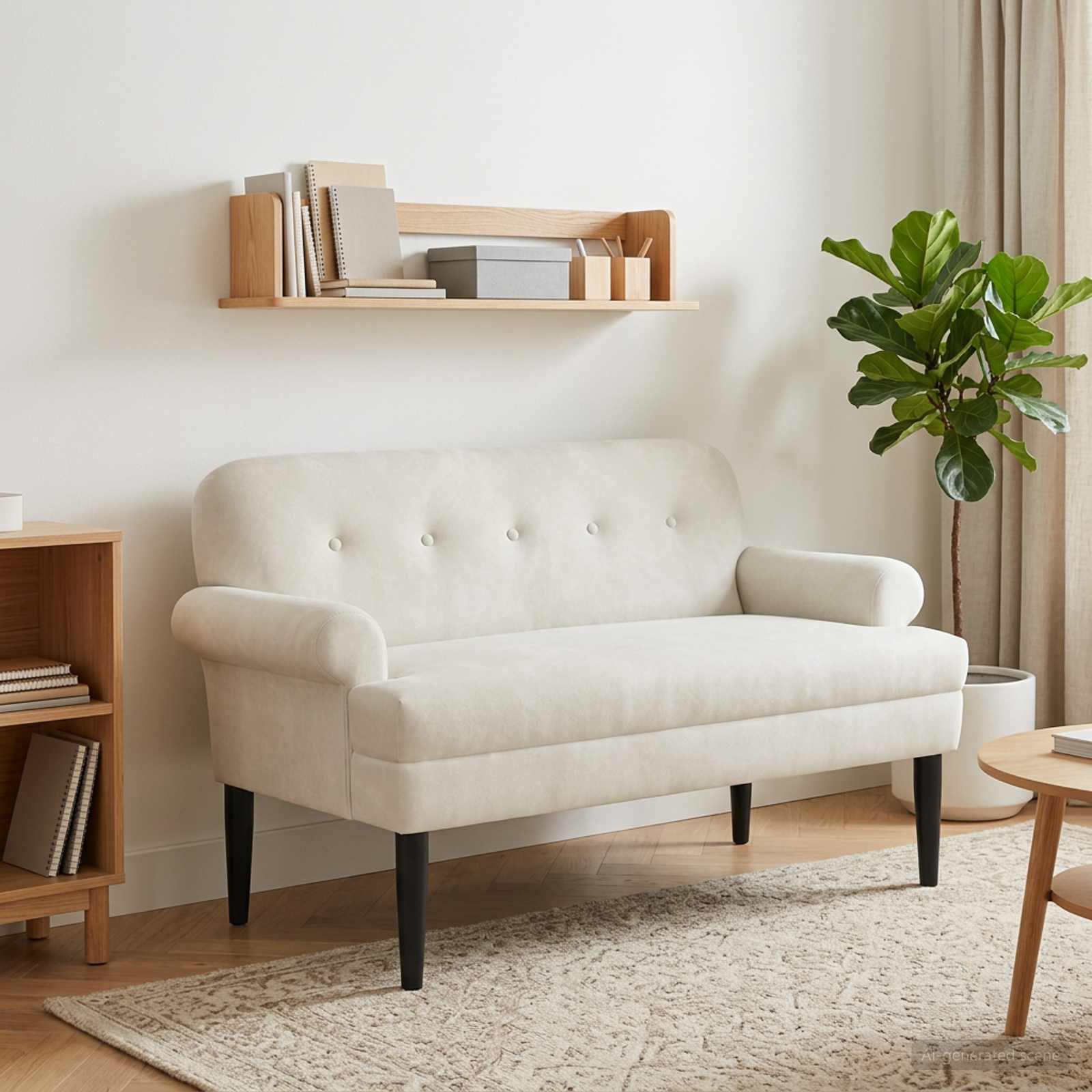 Zweisitzer mit Knopfheftung Creme 120 x 66 x 78 cm Samt