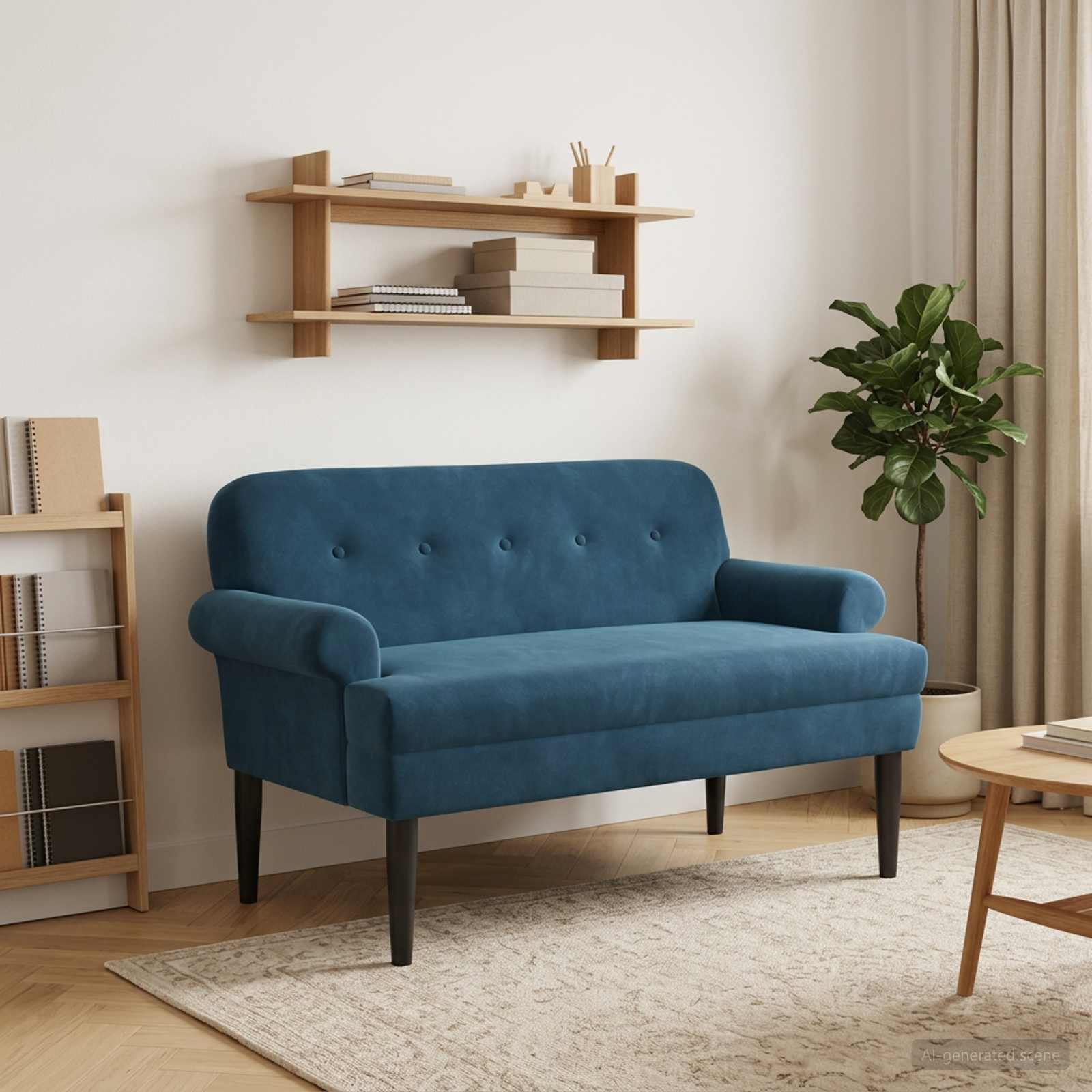 Zweisitzer mit Knopfheftung Blau 120 x 66 x 78 cm Samt