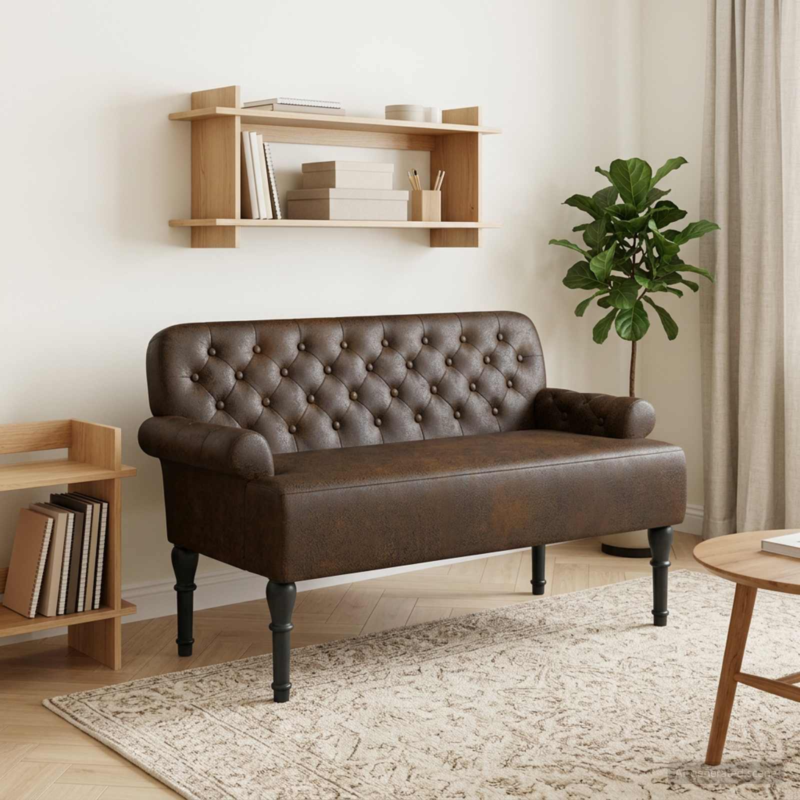 Zweisitzer mit Knopfheftung Braun 120 x 65 x 78 cm