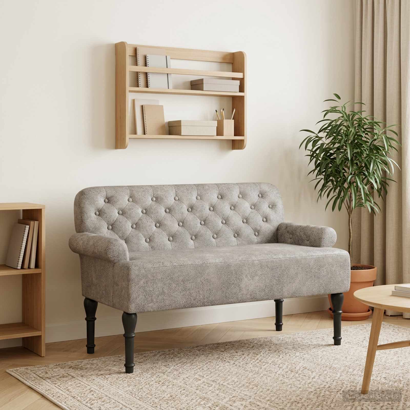 Zweisitzer mit Knopfheftung Hellgrau 120 x 65 x 78 cm