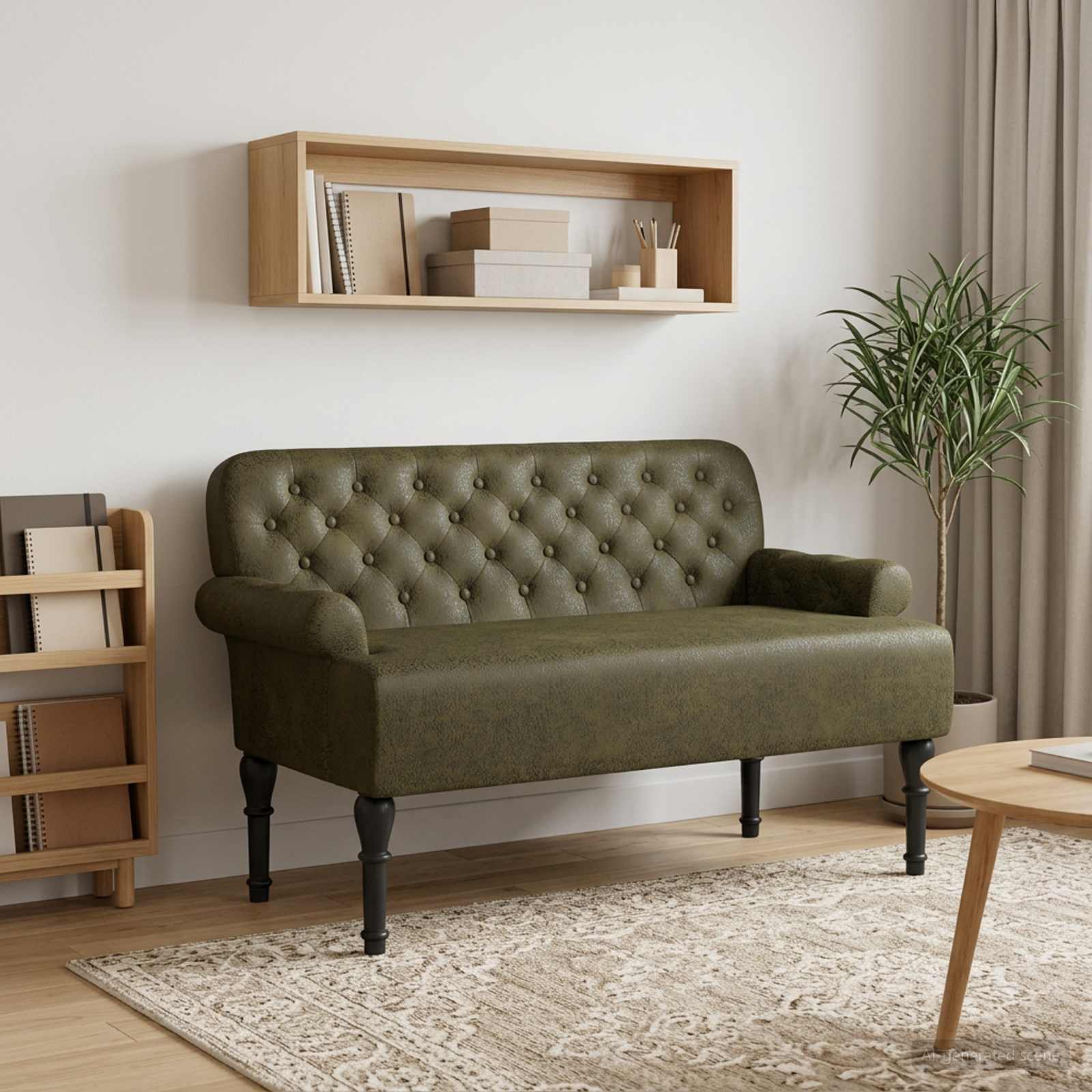 Zweisitzer mit Knopfheftung Olivegrün 120 x 65 x 78 cm