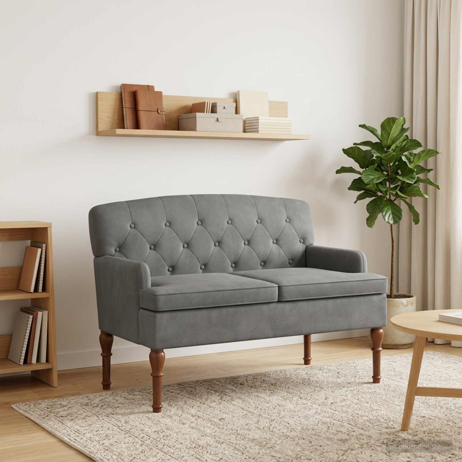 Zweisitzer mit Knopfheftung Dunkelgrau 111 x 65 x 79 cm Samt