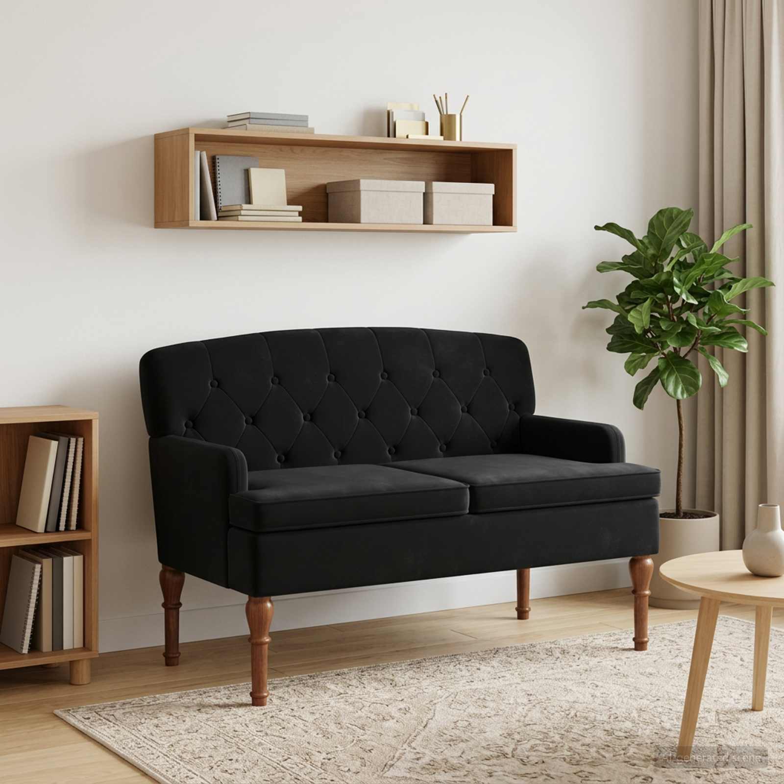 Zweisitzer mit Knopfheftung Schwarz 111 x 65 x 79 cm Samt