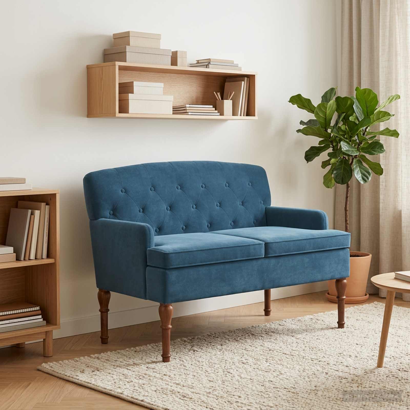 Zweisitzer mit Knopfheftung Blau 111 x 65 x 79 cm Samt