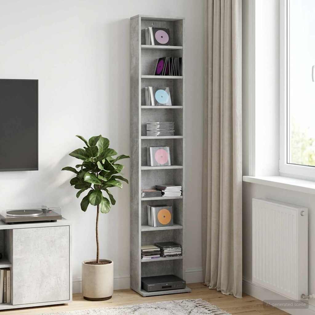 CD Regal Betongrau 33 x 23,5 x 175 cm Holzwerkstoff