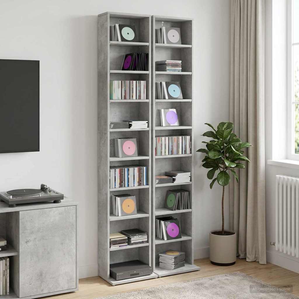 CD Regal 2 Stk. Betongrau 33 x 23,5 x 175 cm Holzwerkstoff