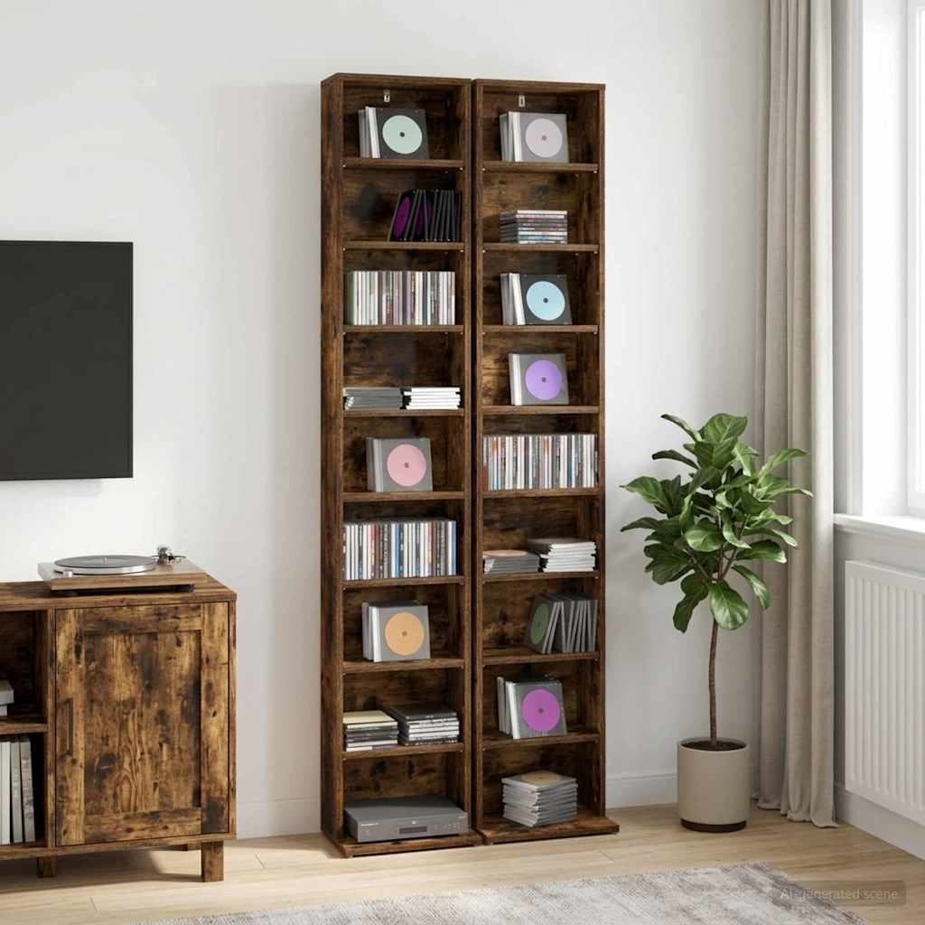 CD Regal 2 Stk. Raucheiche 33 x 23,5 x 175 cm Holzwerkstoff