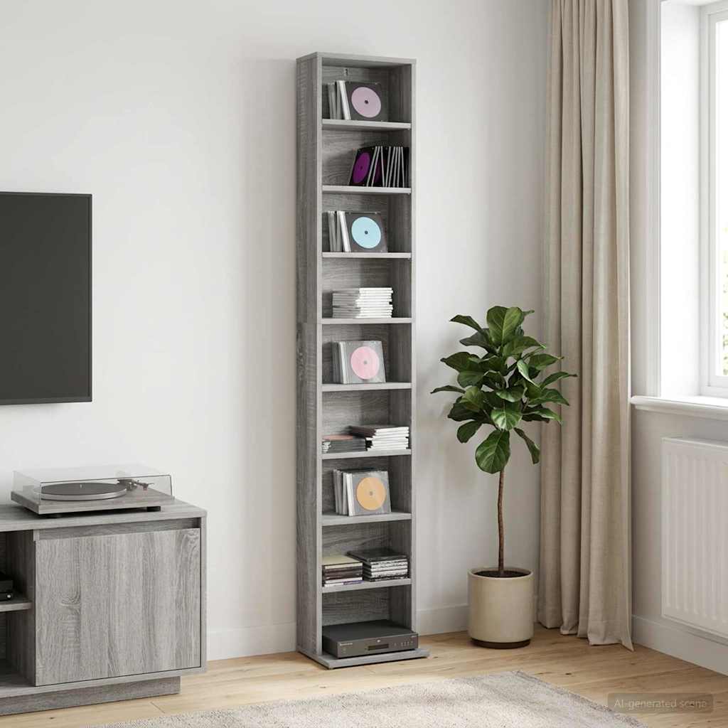 CD Regal Sonoma-Grau 33 x 23,5 x 175 cm Holzwerkstoff