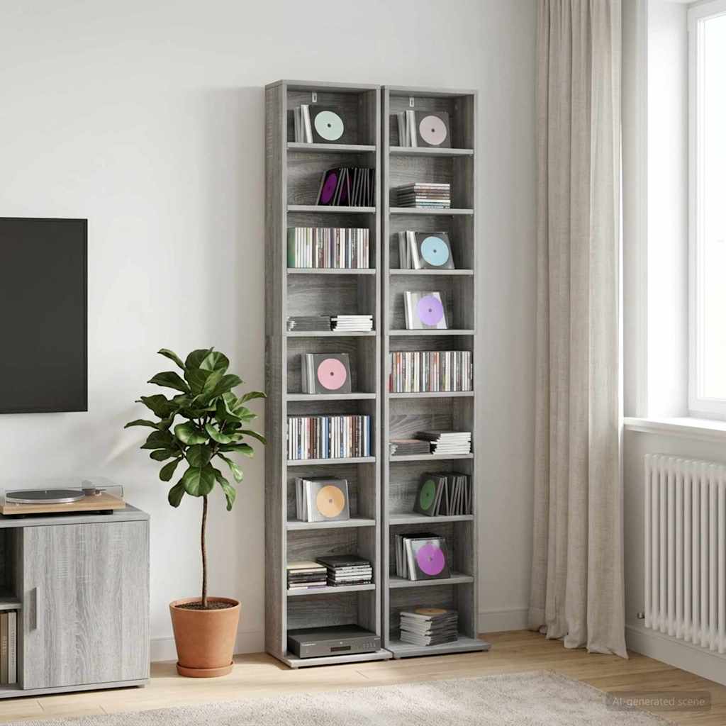 CD Regal 2 Stk. Sonoma-Grau 33 x 23,5 x 175 cm Holzwerkstoff