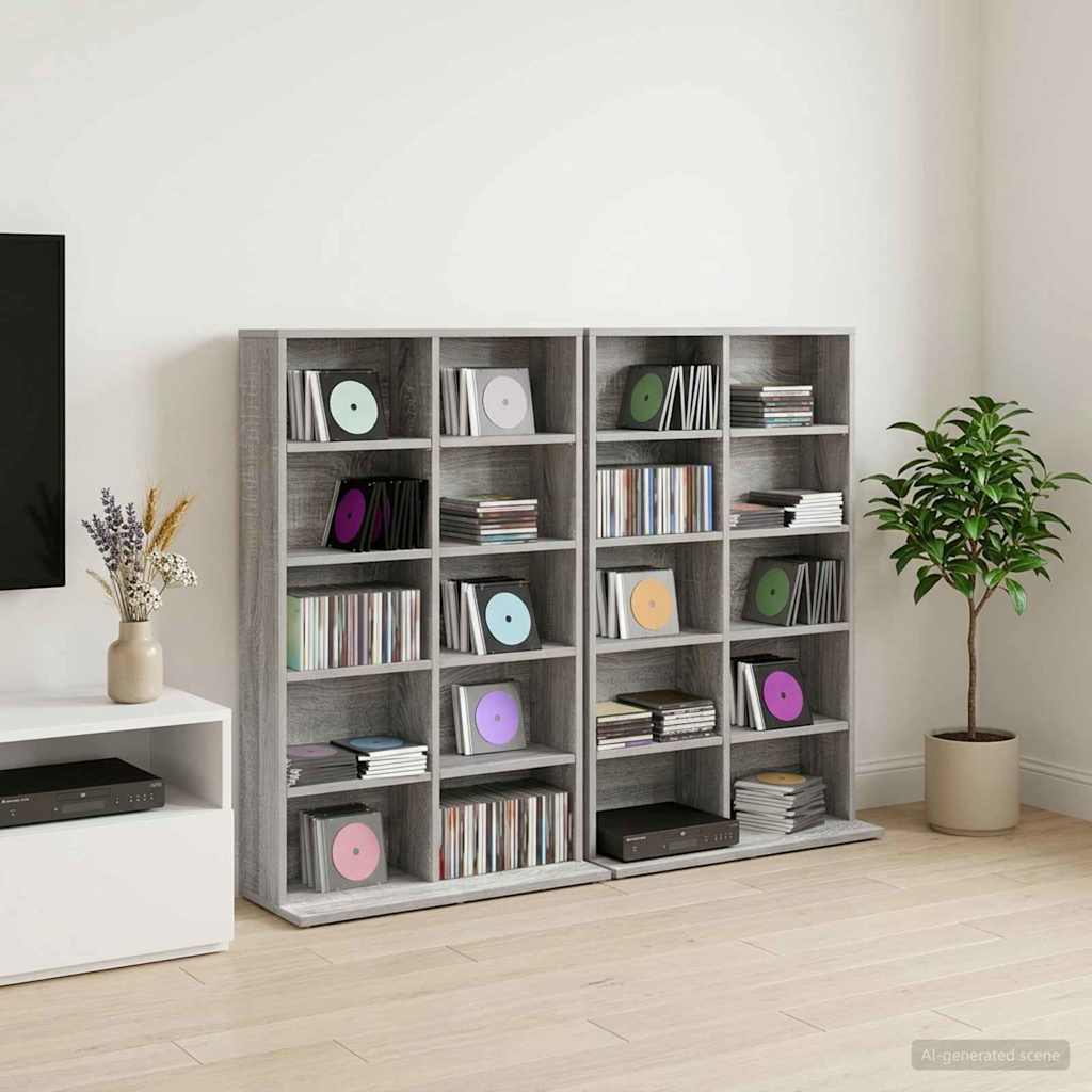 CD Regal 2 Stk. Sonoma-Grau 65 x 23,5 x 97,5 cm Holzwerkstoff