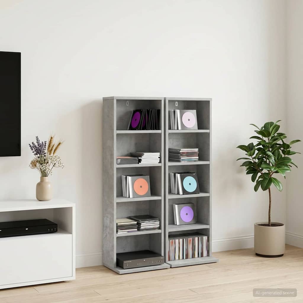 CD Regal 2 Stk. Betongrau 33 x 23,5 x 97,5 cm Holzwerkstoff