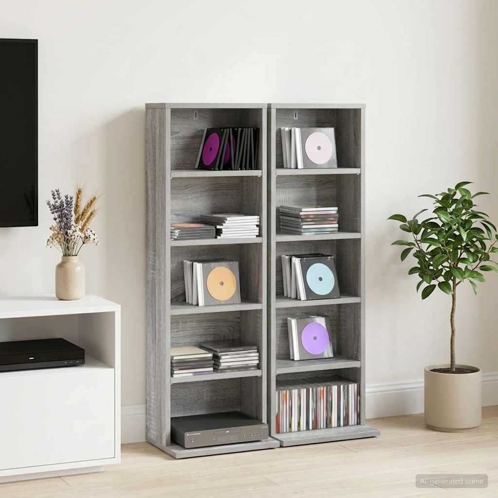 CD Regal 2 Stk. Sonoma-Grau 33 x 23,5 x 97,5 cm Holzwerkstoff