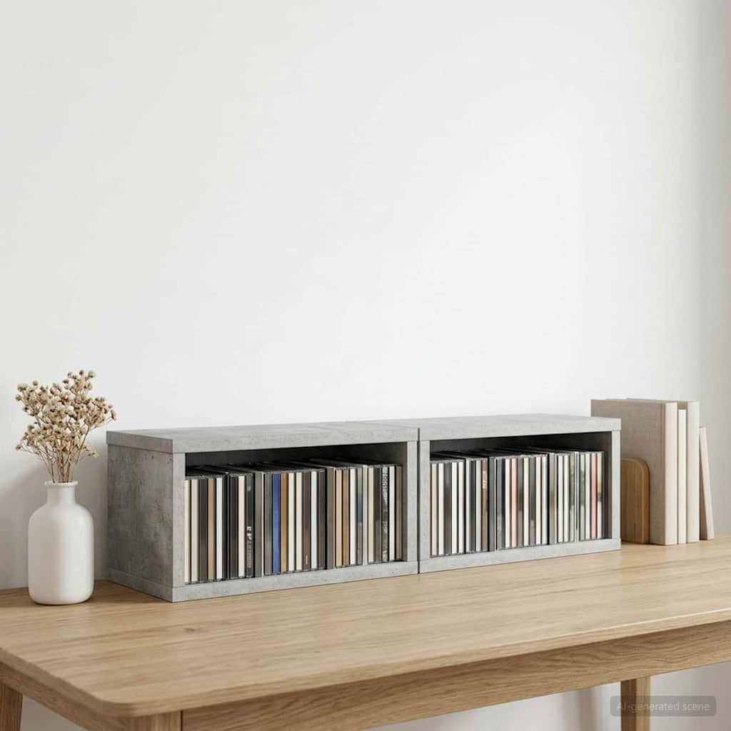 CD Aufbewahrungsregal 2 stk. Betongrau 40 x 17 x 17 cm
