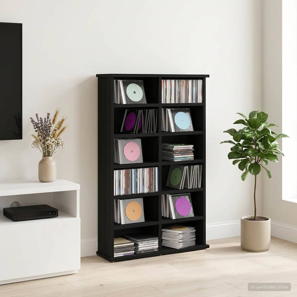 CD Regal Schwarz Eichen-Optik 60 x 17 x 92 cm Holzwerkstoff