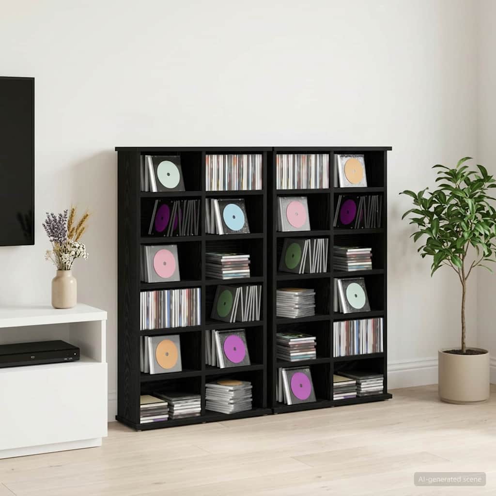 CD Regal 2 Stk. Schwarz Eichen-Optik 60 x 17 x 92 cm