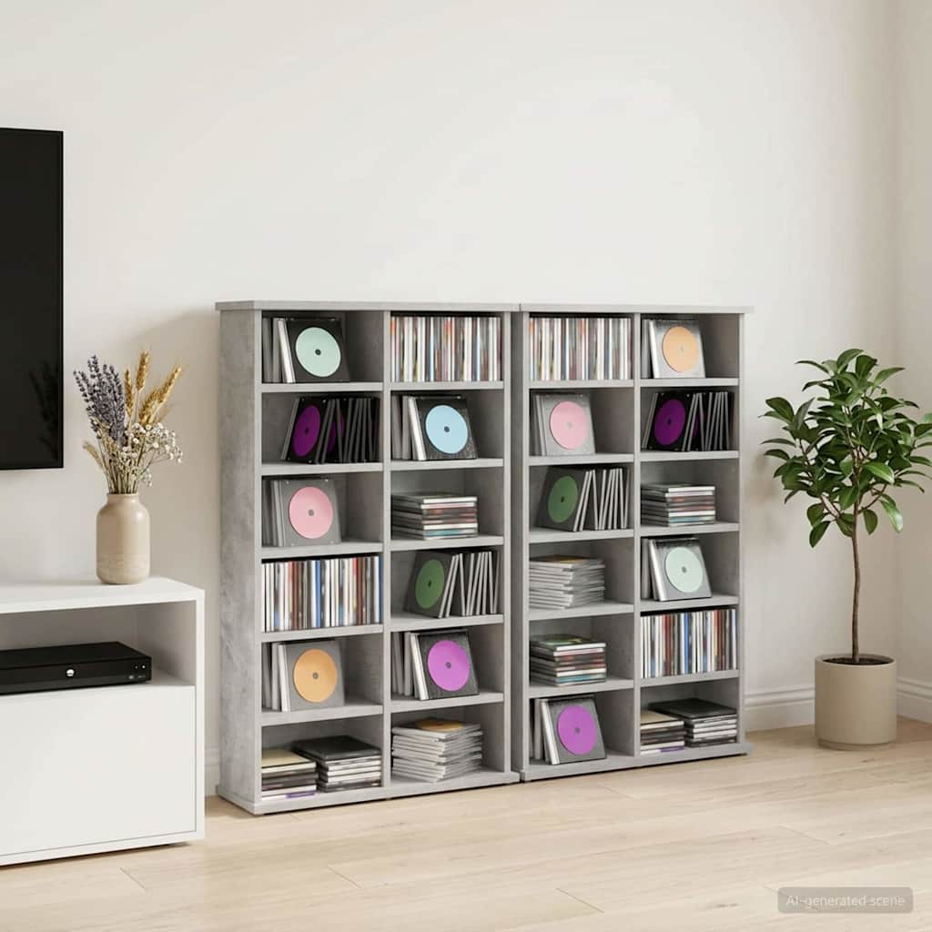 CD Regal 2 Stk. Betongrau 60 x 17 x 92 cm Holzwerkstoff