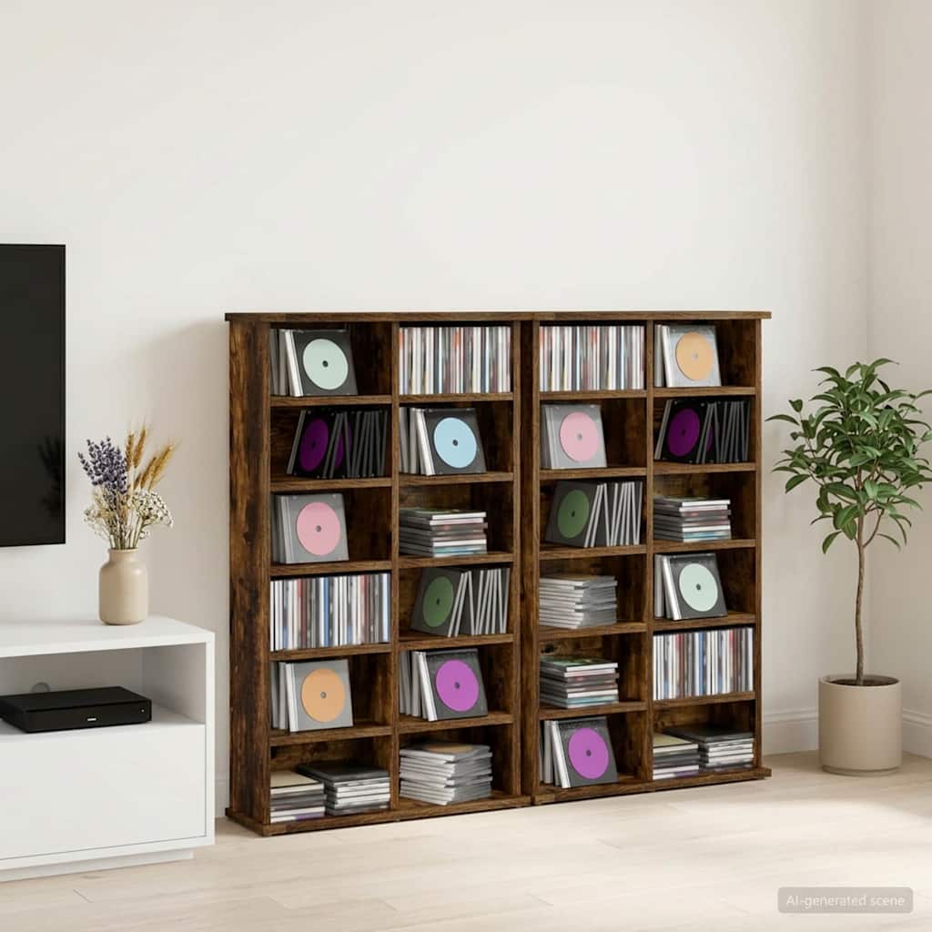 CD Regal 2 Stk. Räuchereiche 60 x 17 x 92 cm Holzwerkstoff