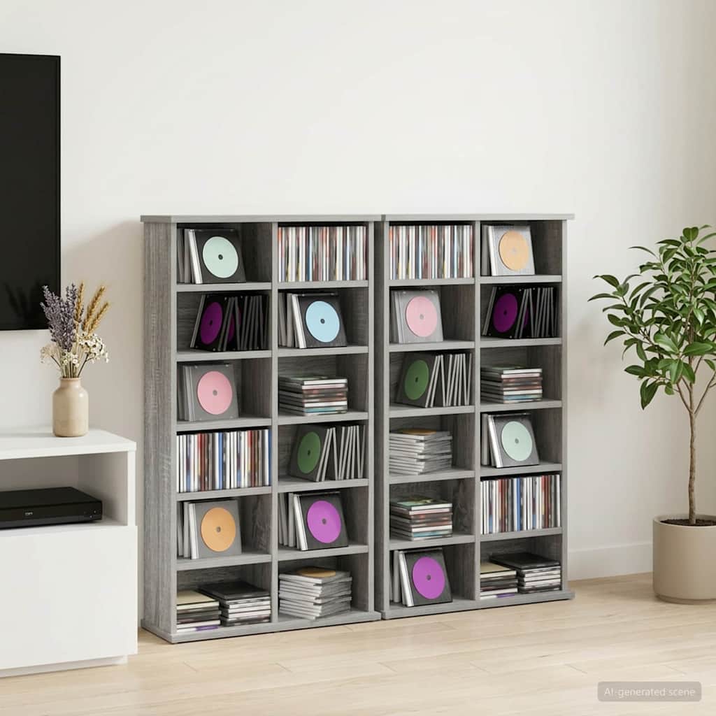 CD Regal 2 Stk. Sonoma-Grau 60 x 17 x 92 cm Holzwerkstoff