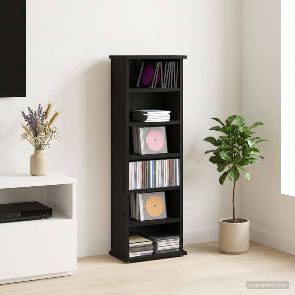 CD Regal Schwarz Eichen-Optik 60 x 17 x 92 cm Holzwerkstoff