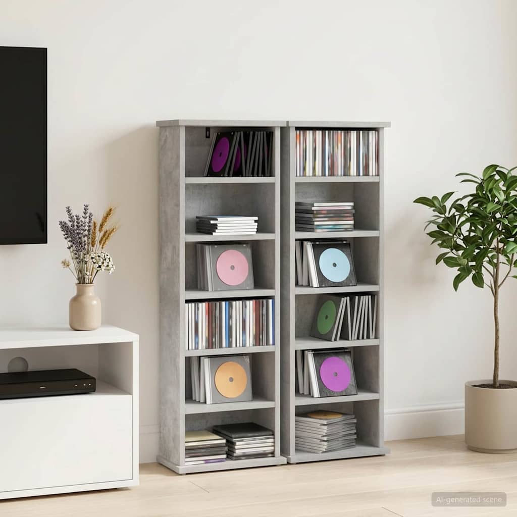 CD Regal 2 Stk. Betongrau 60 x 17 x 92 cm Holzwerkstoff
