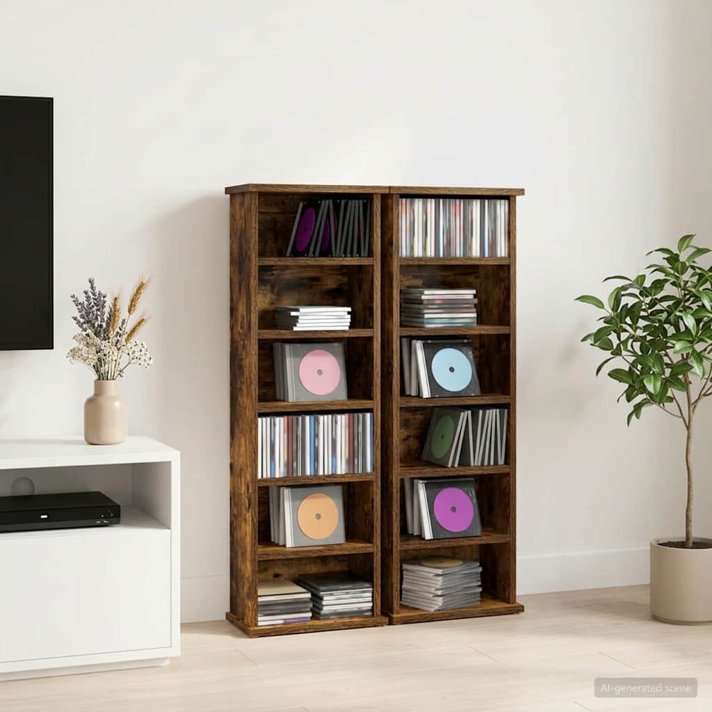 CD Regal 2 Stk. Räuchereiche 60 x 17 x 92 cm Holzwerkstoff