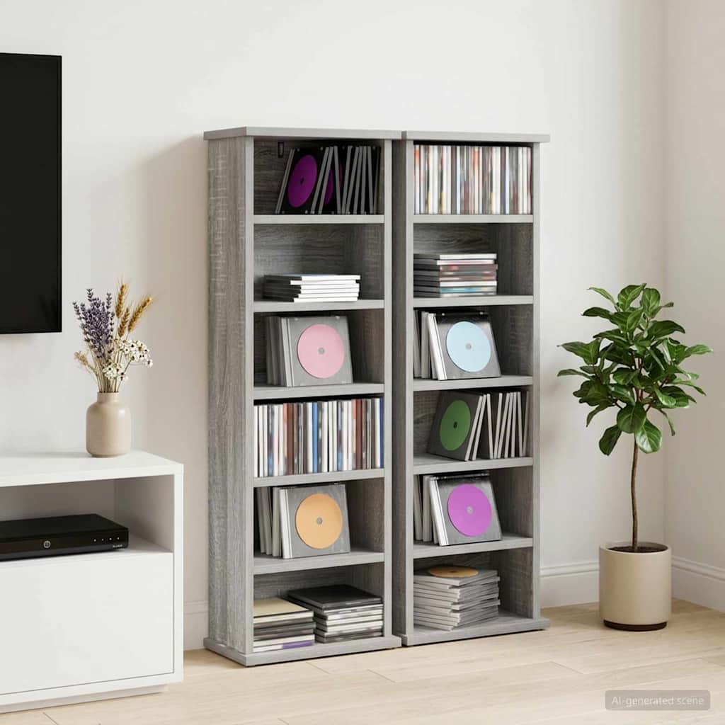CD Regal 2 Stk. Sonoma-Grau 60 x 17 x 92 cm Holzwerkstoff