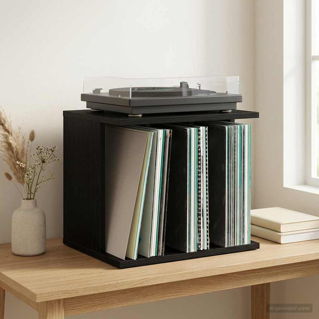 Vinyl Plattenaufbewahrung Schwarz Eichen-Optik 42 x 33 x 36 cm