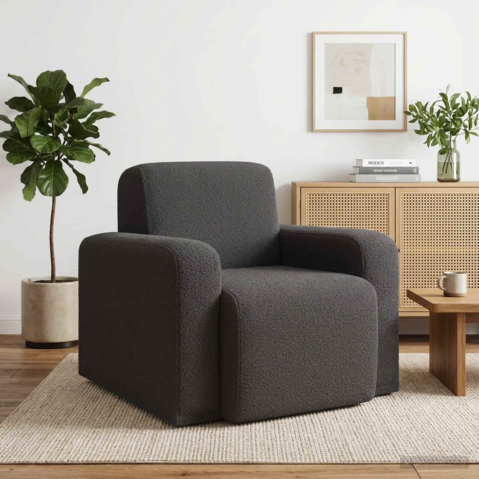 Sessel Dunkelgrau Bouclé