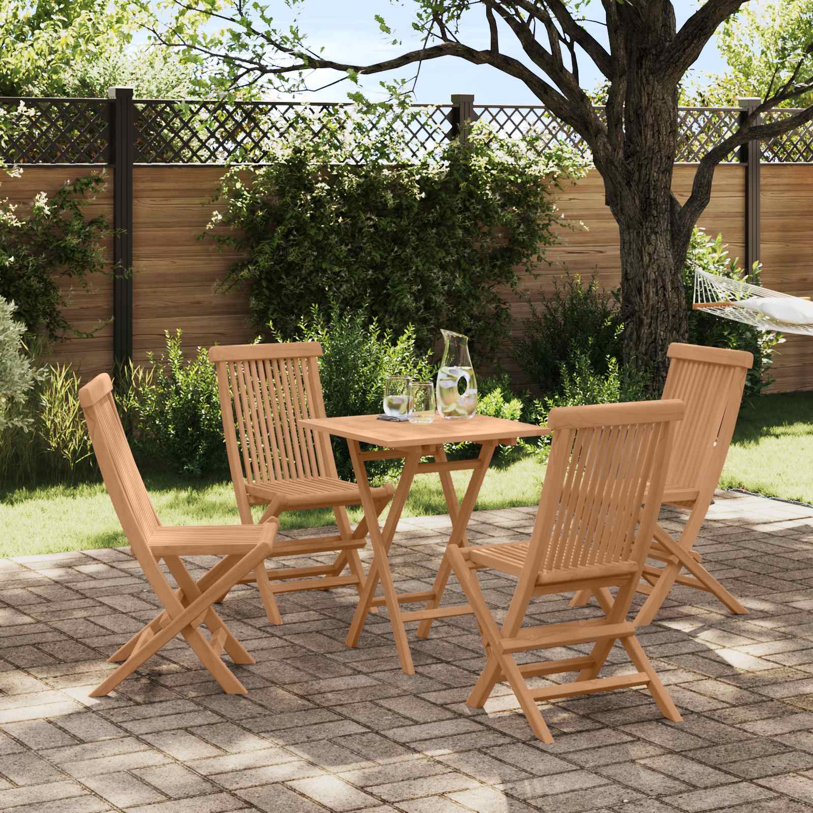 Faltbare Garten-Essgruppe 5 pcs Natur Massivholz Teak