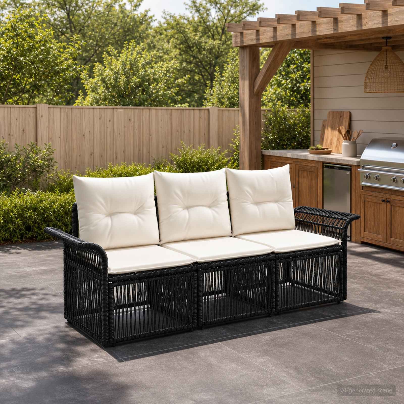 Gartensofa-set 3 stk. Schwarz Poly-Rattan