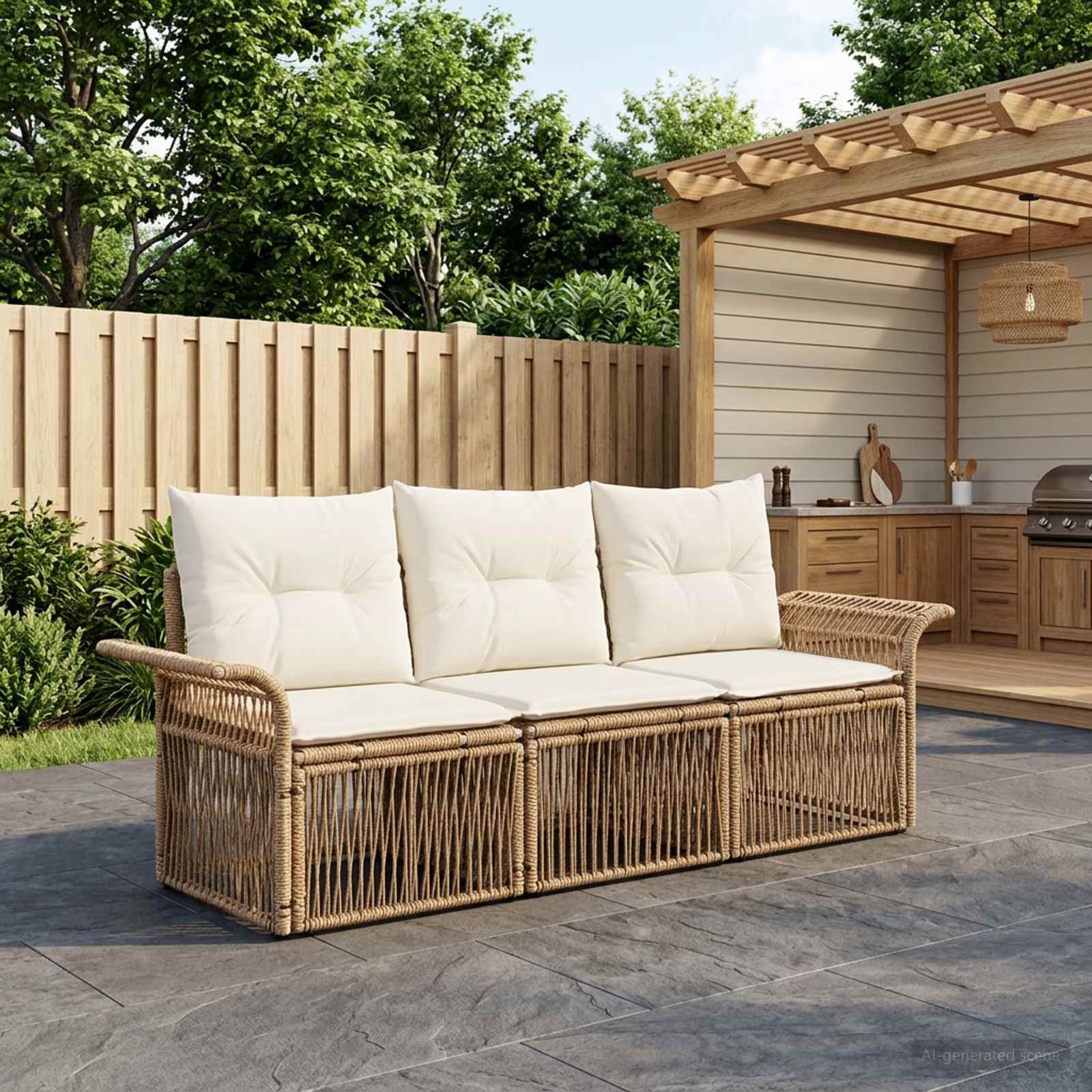 Gartensofa-set 3 stk. Beige Poly-Rattan