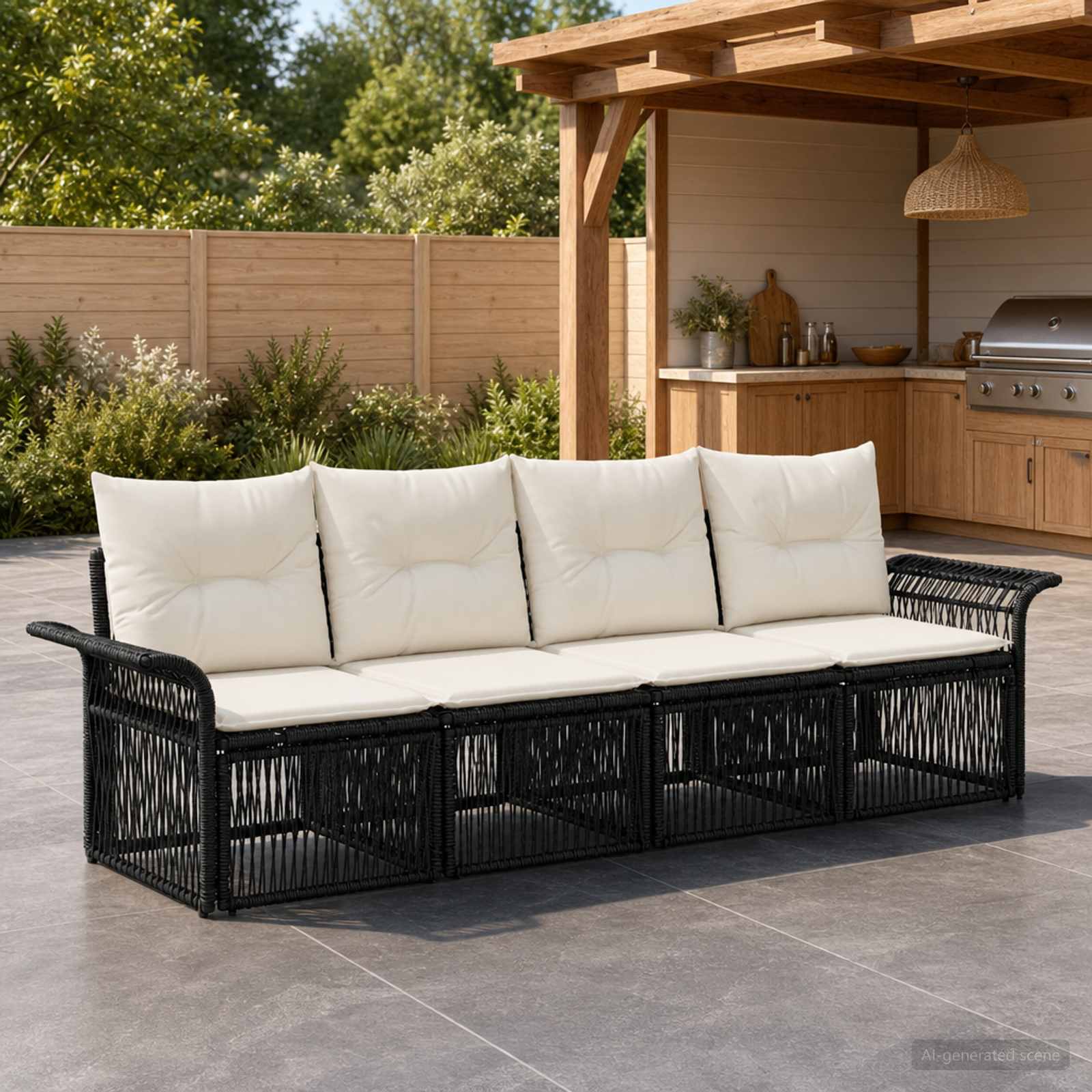Gartensofa-set 4 stk. Schwarz Poly-Rattan