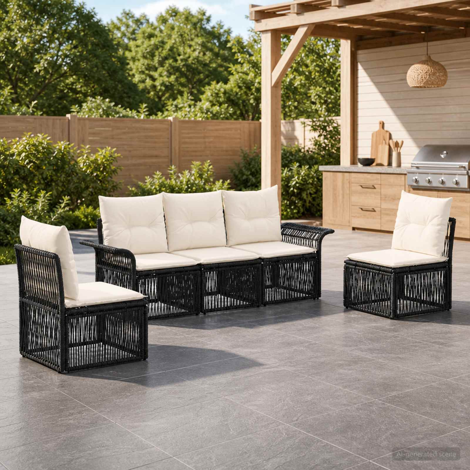 Gartensofa-set 5 stk. Schwarz Poly-Rattan