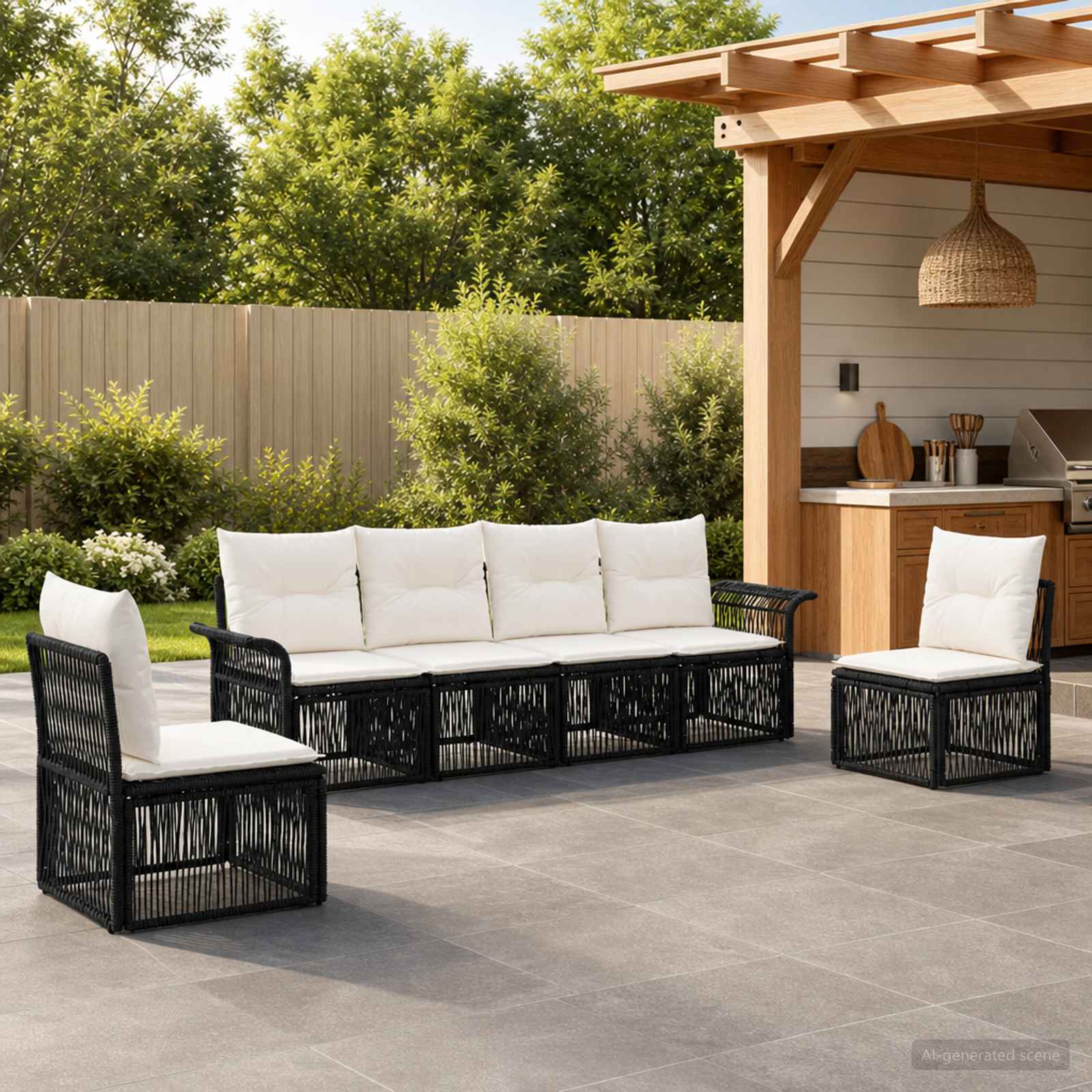 Gartensofa-set 6 stk. Schwarz Poly-Rattan