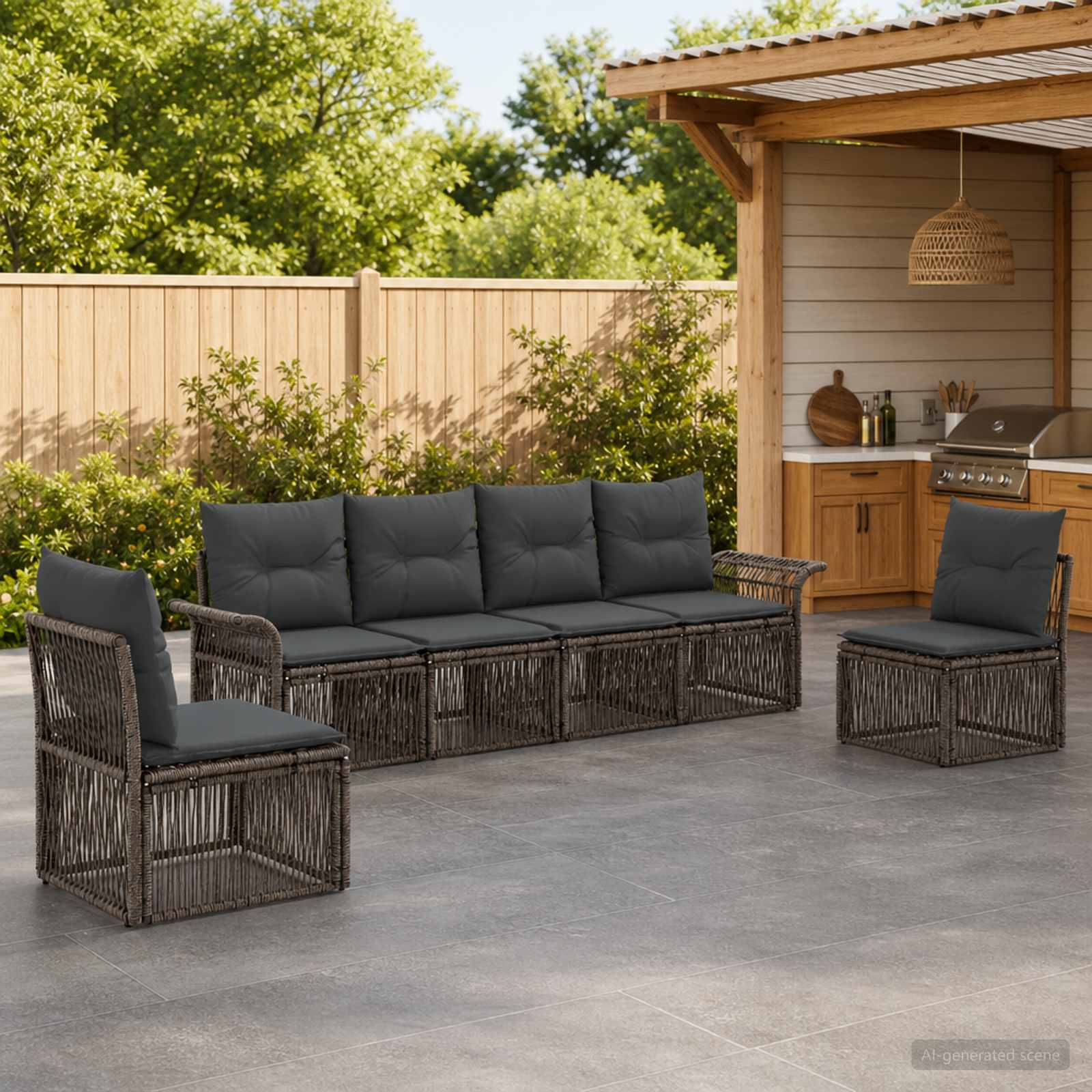Gartensofa-set 6 stk. Grau Poly-Rattan