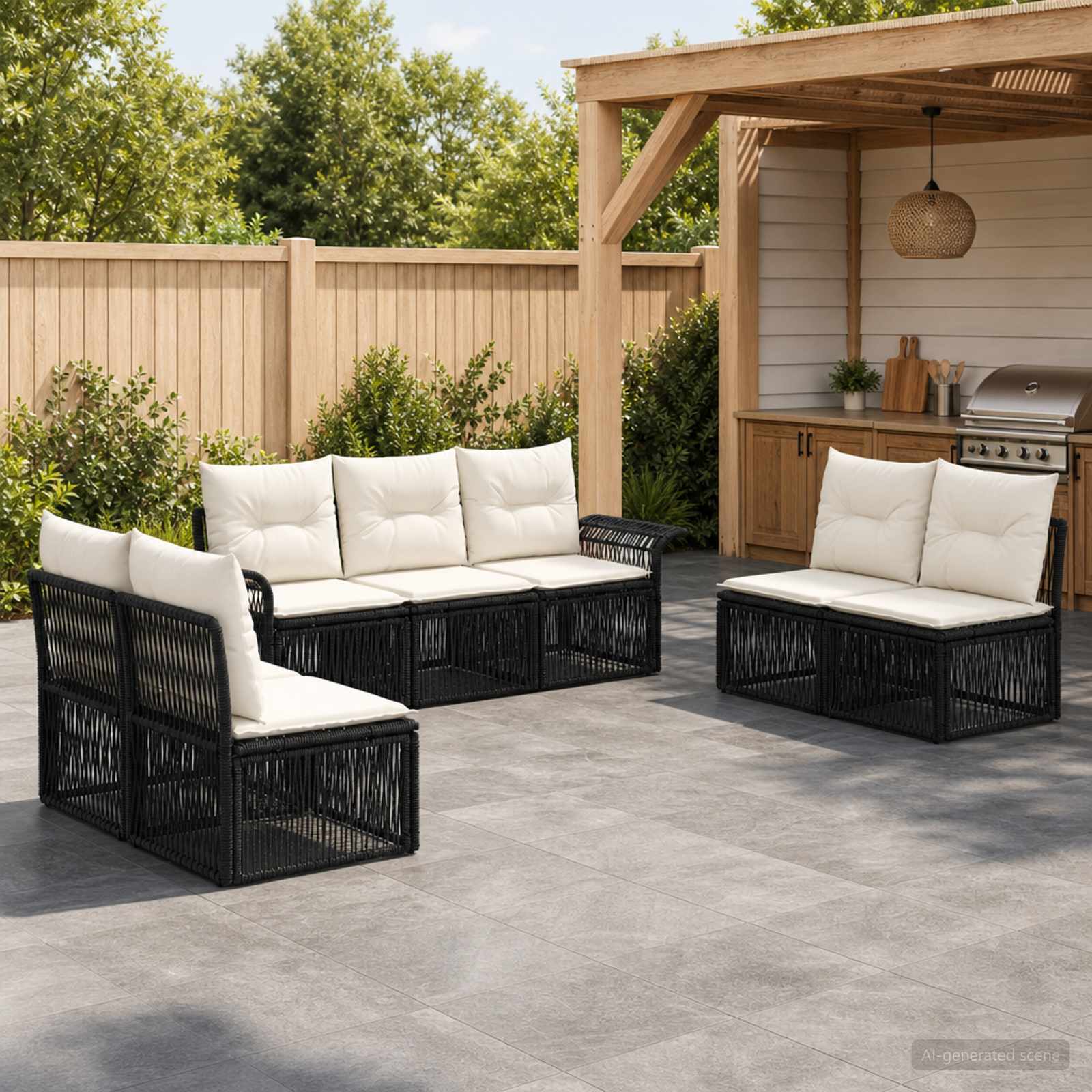 Gartensofa-set 7 stk. Schwarz Poly-Rattan