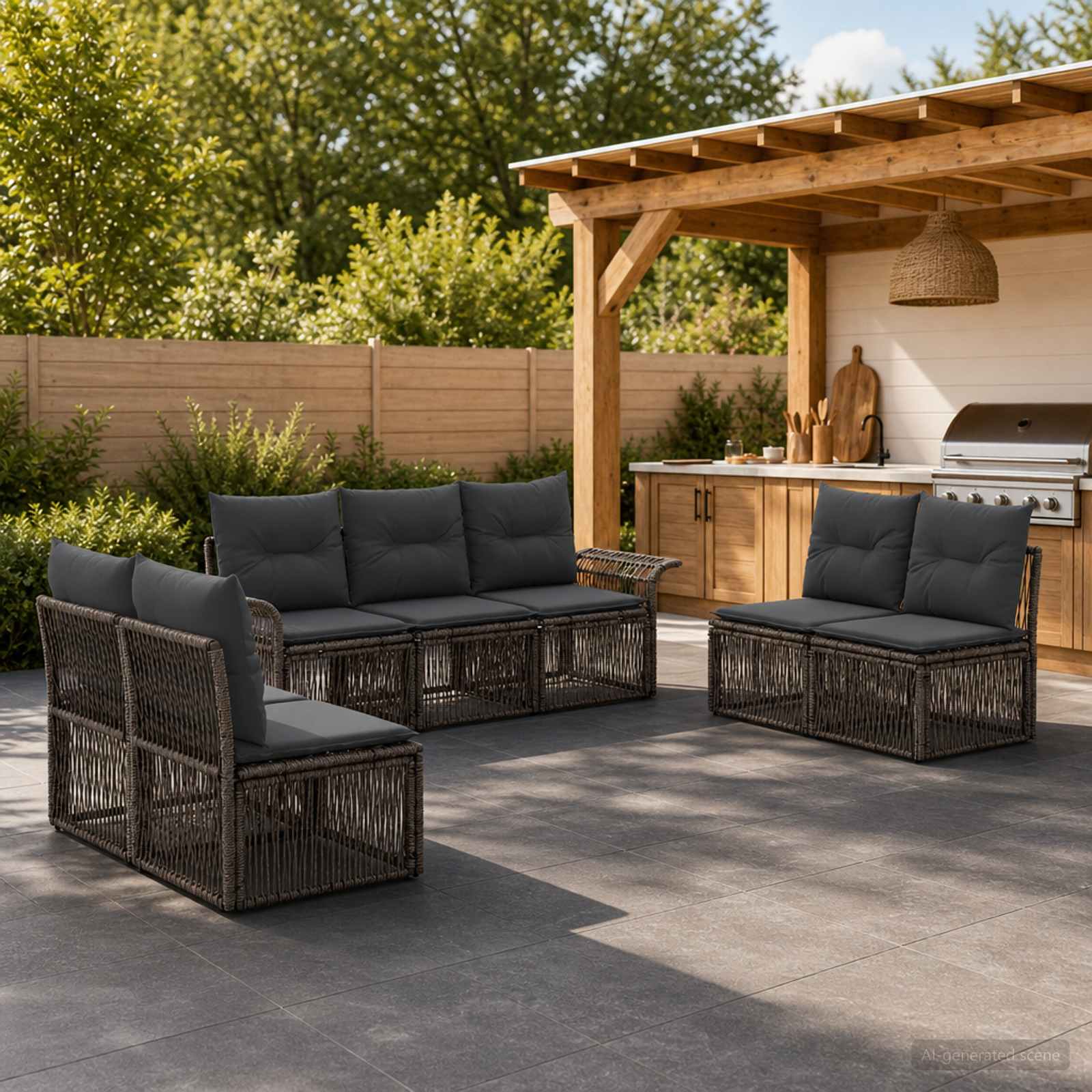 Gartensofa-set 7 stk. Grau Poly-Rattan