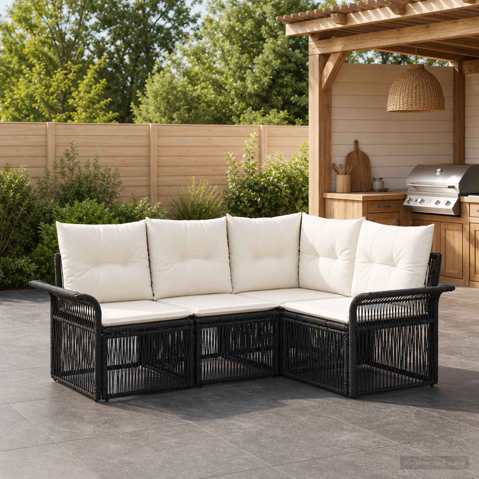 Gartensofa-set 4 stk. Schwarz Poly-Rattan