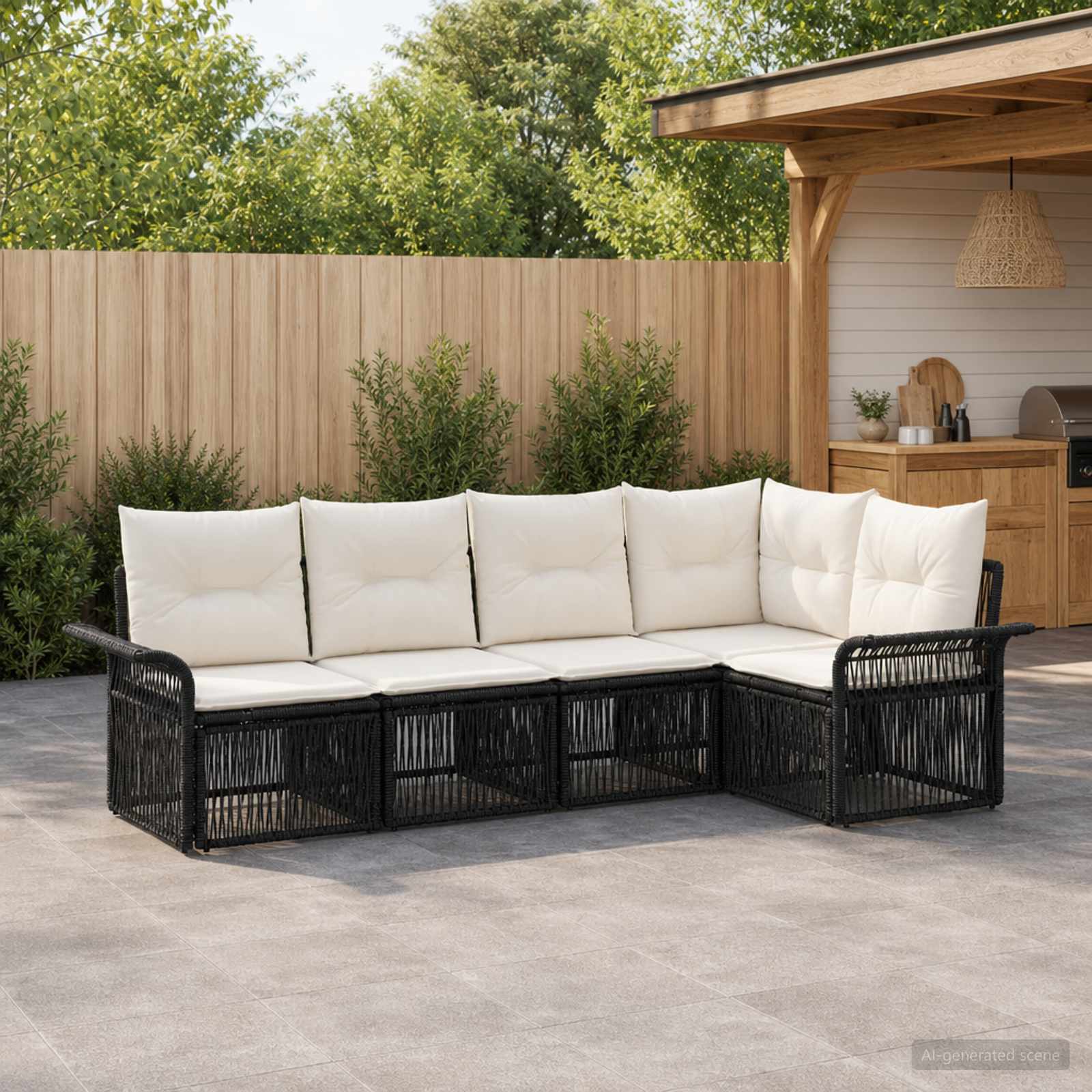 Gartensofa-set 5 stk. Schwarz Poly-Rattan