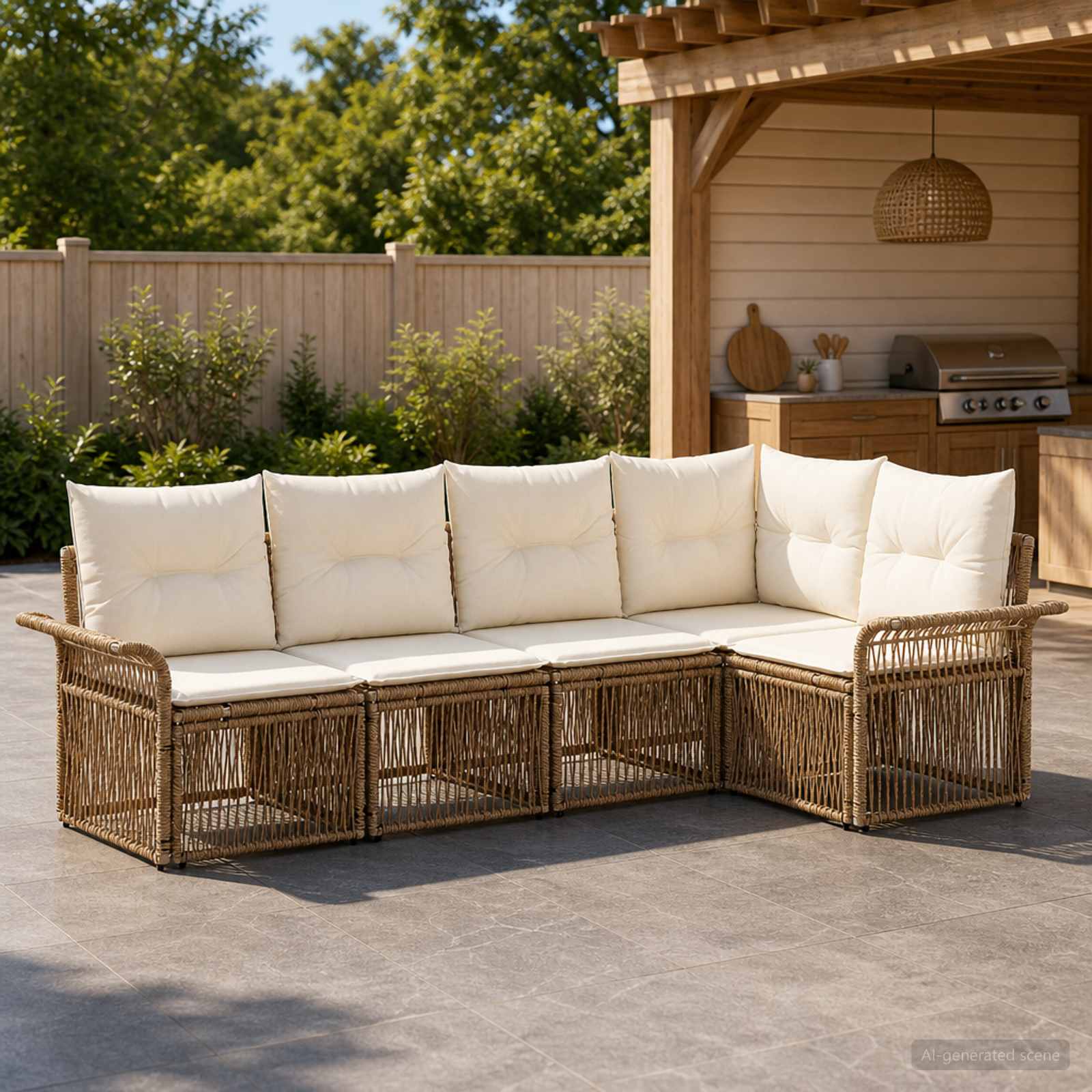 Gartensofa-set 5 stk. Beige Poly-Rattan