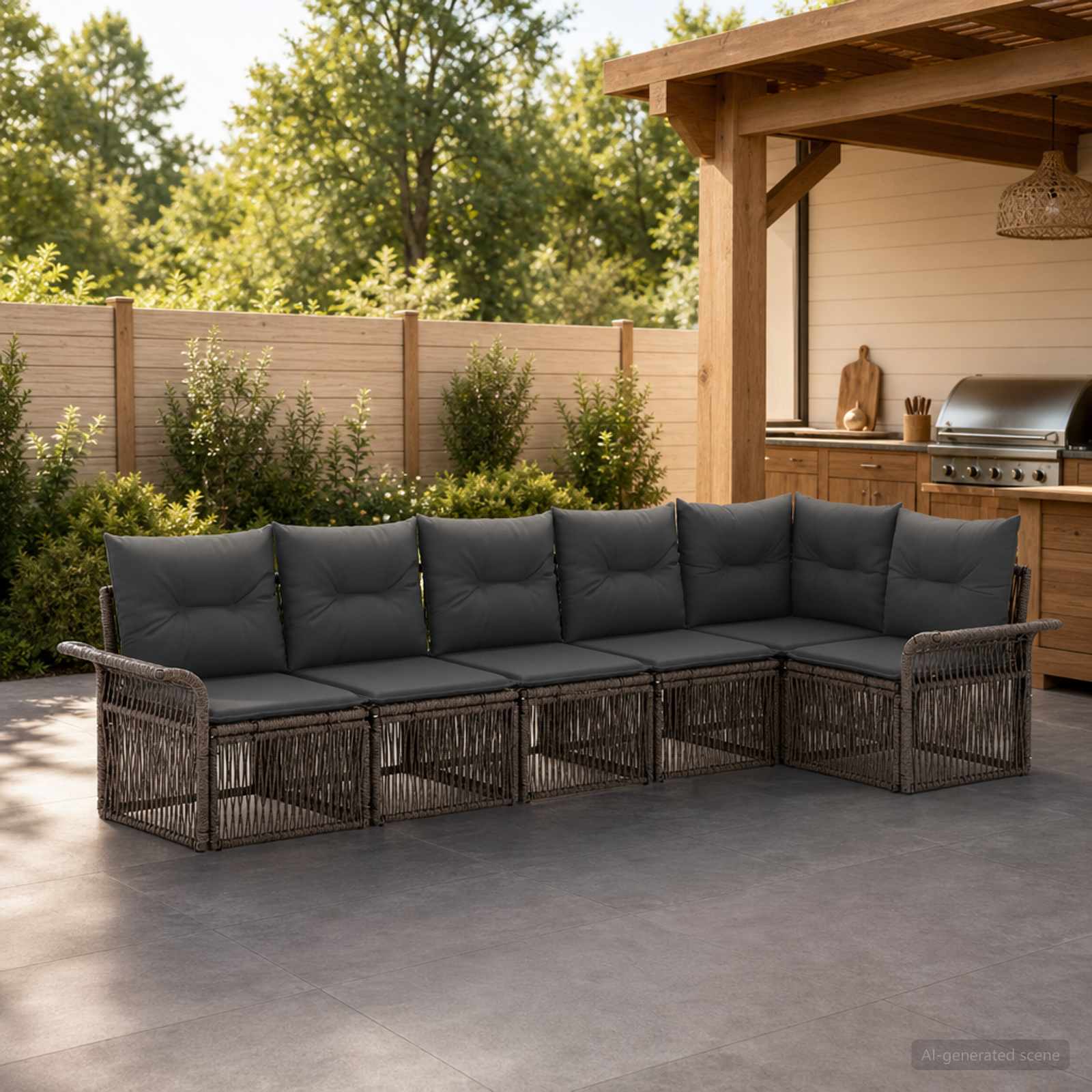 Gartensofa-set 6 stk. Grau Poly-Rattan