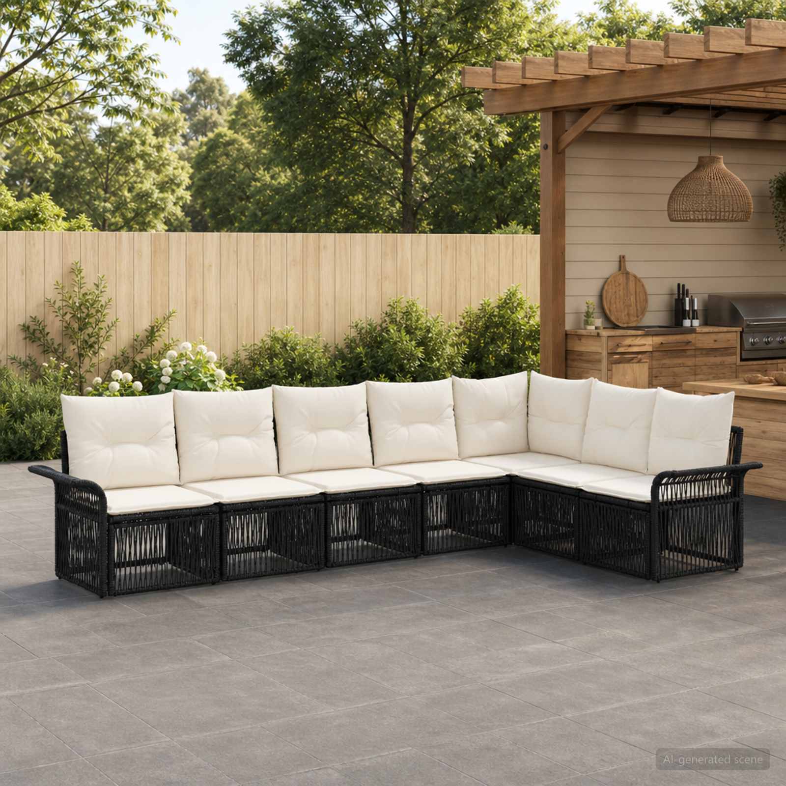 Gartensofa-set 7 stk. Schwarz Poly-Rattan