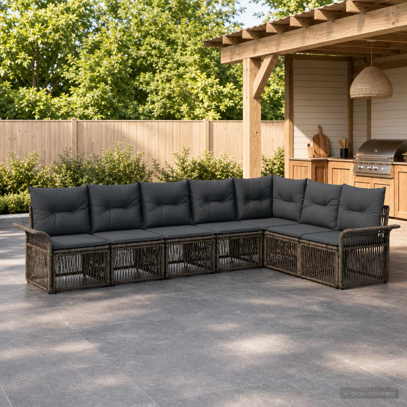 Gartensofa-set 7 stk. Grau Poly-Rattan